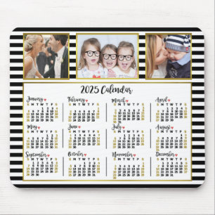 Tapis De Souris 2025 Calendrier Preppy Stripes Photo Collage perso