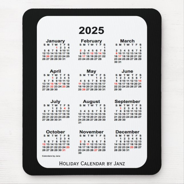Tapis De Souris 2025 Holiday Two Tone Black Calendar par Janz (Devant)