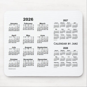 Tapis De Souris 2026-2028 blanc calendrier de 3 ans par Janz