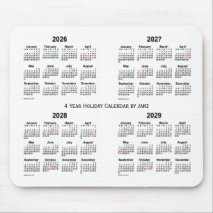 Tapis De Souris 2026-2029 calendrier blanc de vacances par Janz