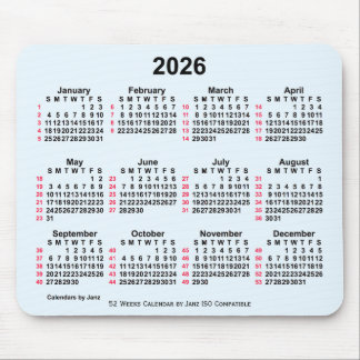 Tapis De Souris 2026 Alice Blue 52 semaines Calendrier ISO par Jan