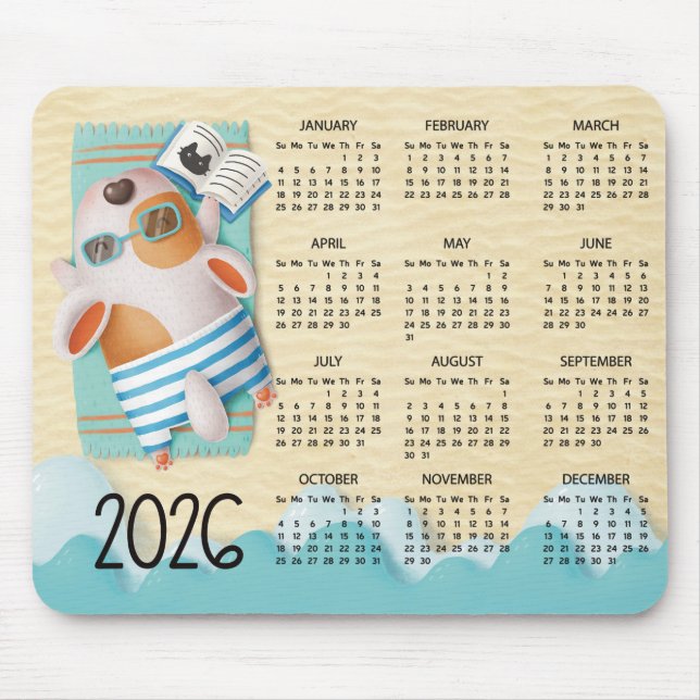 Tapis De Souris 2026 Beach Dog Desk Calendar Mouse Pad (Devant)