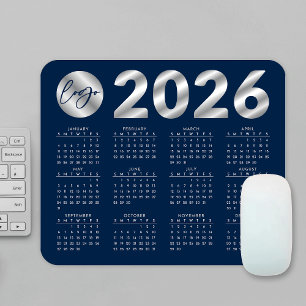 Tapis De Souris 2026 Calendrier Marine Blue & Silver Company Logo