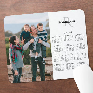 Tapis De Souris 2026 Calendrier personnalisé Nom du monogramme pho
