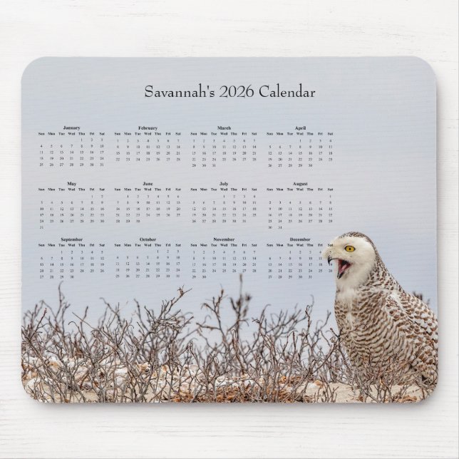 Tapis De Souris 2026 Snowy Owl Full-Year Customizable Calendar  (Devant)