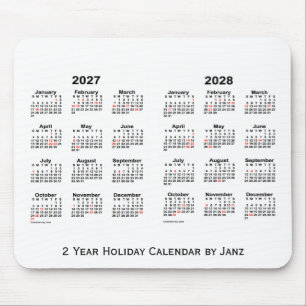 Tapis De Souris 2027-2028 blanc calendrier de vacances de 2 ans