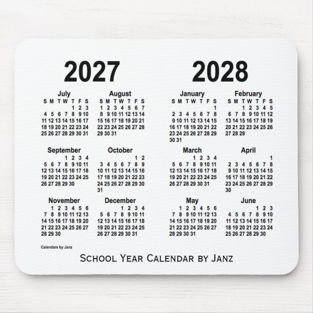 Tapis De Souris 2027-2028 White School Calendar by Janz (Devant)