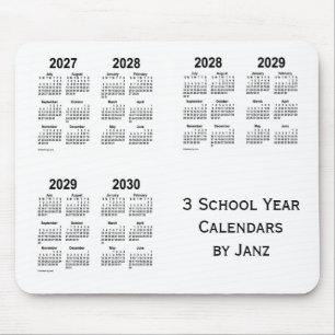 Tapis De Souris 2027-2030 calendriers d'année scolaire du blanc 3