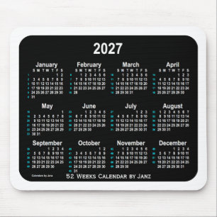 Tapis De Souris 2027 Black Neon 52 Weeks Calendrier par Janz