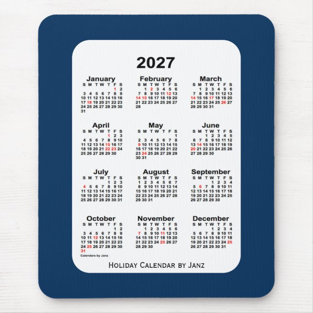 Tapis De Souris 2027 Boîte de police de vacances Calendrier bleu p (Devant)