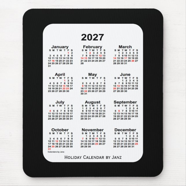 Tapis De Souris 2027 Holiday Two Tone Black Calendar par Janz (Devant)