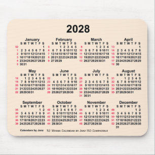 Tapis De Souris 2028 Antique Blanc 52 semaines Calendrier ISO par 