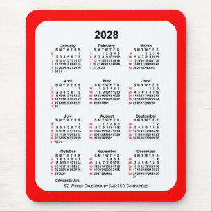 Tapis De Souris 2028 Rouge 52 semaines Calendrier ISO par Janz Two