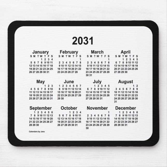Tapis De Souris 2031 Blanc sur le calendrier noir par Janz Two Ton (Devant)