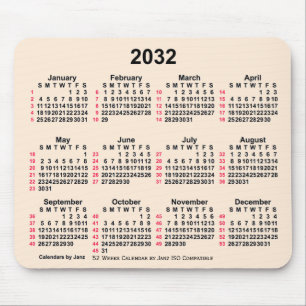 Tapis De Souris 2032 Antique Blanc 52 semaines Calendrier ISO par 