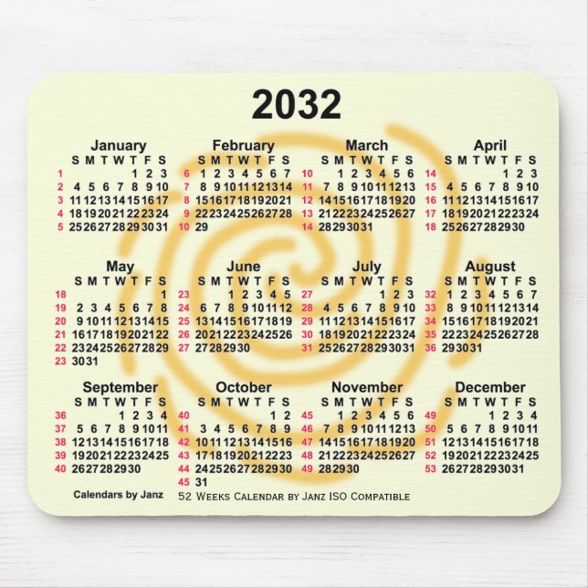 Tapis De Souris 2032 Sunny Days 52 Weeks ISO Calendar par Janz (Devant)