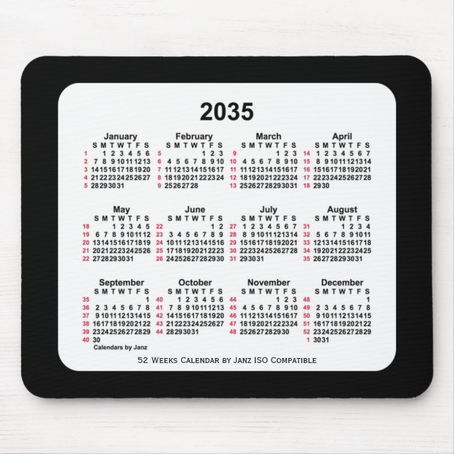 Tapis De Souris 2035 Noir 52 semaines Calendrier ISO par Janz Two  (Devant)