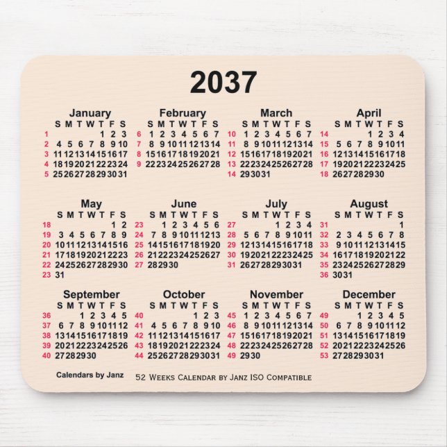 Tapis De Souris 2037 Antique Blanc 52 semaines Calendrier ISO par  (Devant)