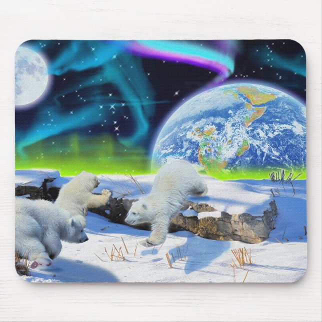 Tapis De Souris 3 cubes d'ours polaires jouant dans la neige - Art (Devant)