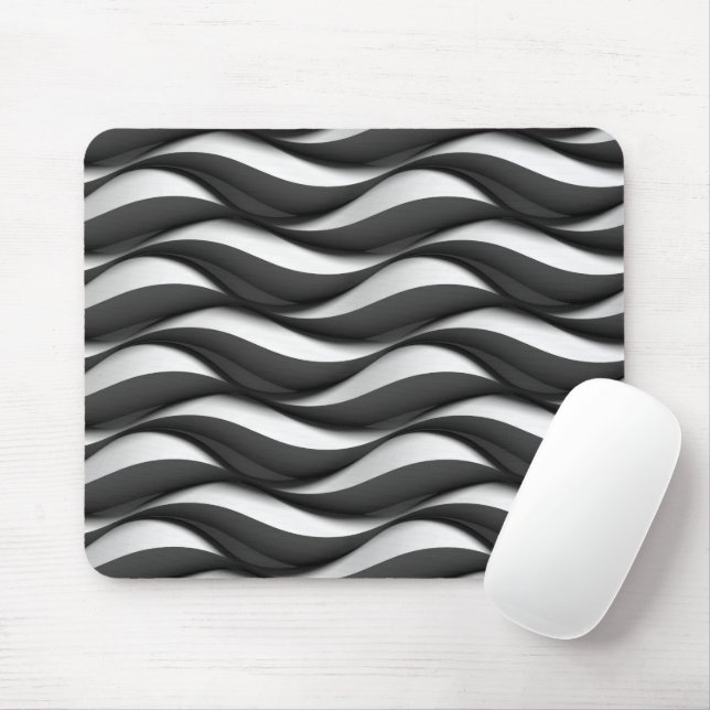 Tapis De Souris 3 Motif noir et blanc ondulé Dimensional (Avec souris)