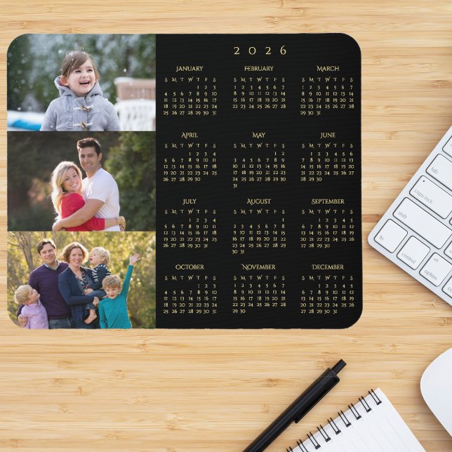 Tapis De Souris 3 Photo Collage Personalized Family 2026 Calendar (3 Photo Collage Personalized Family 2026 Calendar Mouse Pad)