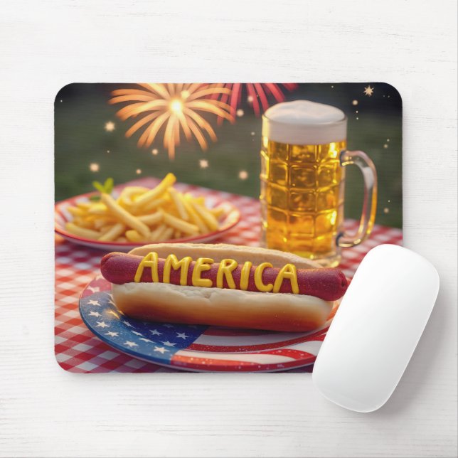 Tapis De Souris 4 juillet américain Hot Dog (Avec souris)