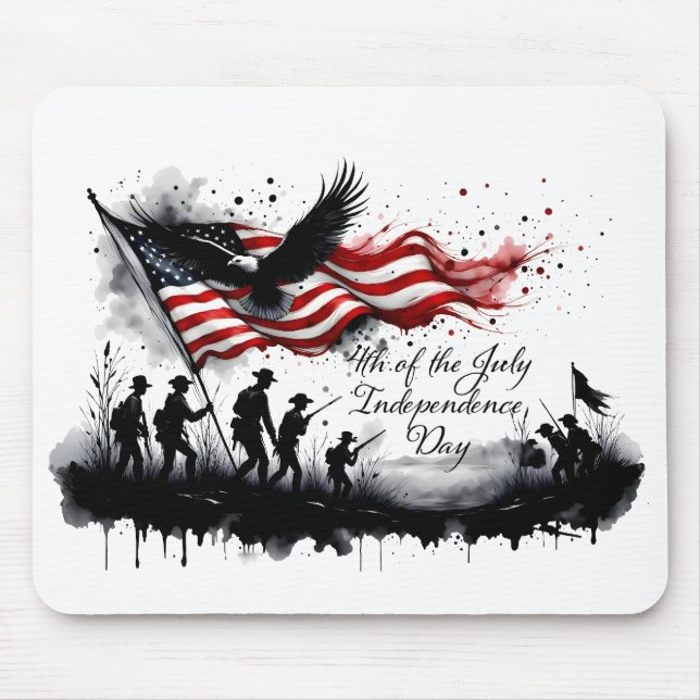 Tapis De Souris 4 juillet art patriotique avec drapeau et soldats (Devant)