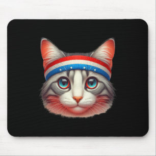 Tapis De Souris 4 juillet Chat Portant Une Tête Rouge Blanc Et Ble