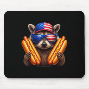 Tapis De Souris 4 juillet Hotdog Funny Raccoon Patriotique Cute Us