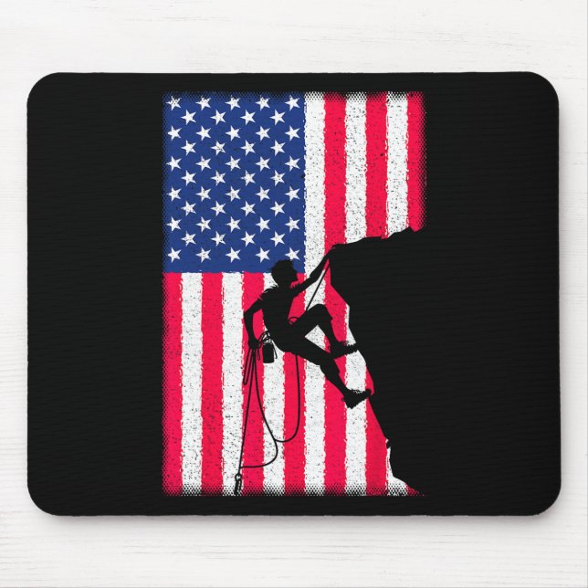Tapis De Souris 4th Of July Climbing Patriotic Usa Flag Mountain C (Devant)