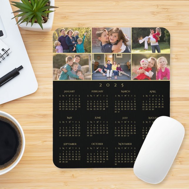Tapis De Souris 6 Collage de photos Famille personnalisée 2025 Cal (6 Photo Collage Personalized Family 2025 Calendar Mouse Pad)