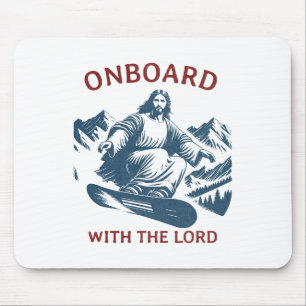 Tapis De Souris À Bord Avec Le Seigneur - Snowboard Jésus Sur Neig