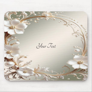 Tapis de souris à cadre floral blanc orné