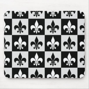 Tapis De Souris à damiers Blanc Noir Fleur-De-Lis Motif