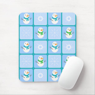 Tapis De Souris À damiers hiver bonhomme de neige motif et flocons