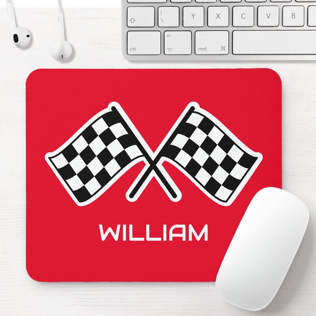 Tapis De Souris à damiers Indicateur Nom personnalisé Courses roug (Créateur téléchargé)