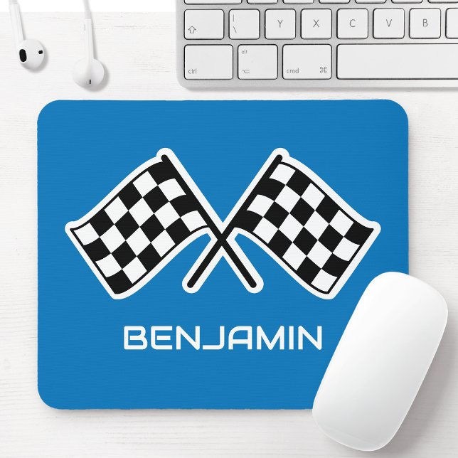 Tapis De Souris à damiers Indicateur Nom personnalisé Racine Bleu (Créateur téléchargé)