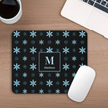 Tapis de souris à monogramme floral géométrique bl