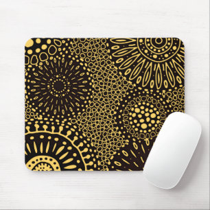 Tapis de souris à motif floral noir et or ethnique
