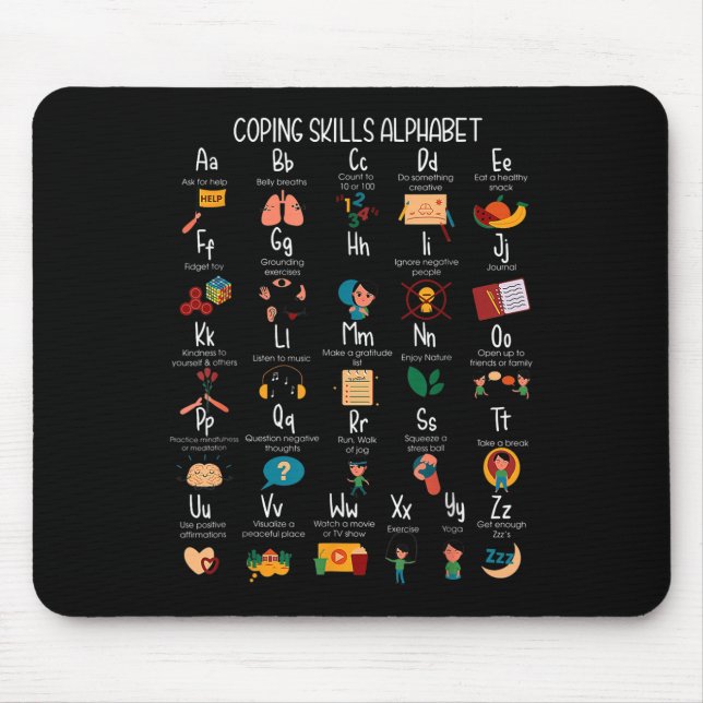 Tapis De Souris Abc Compétences d'adaptation Alphabet Autosoins Sa (Devant)