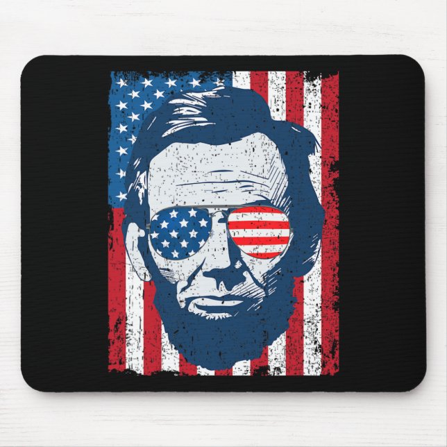 Tapis De Souris Abe Lincoln Beard Sungles Et Drapeau Américain 4e  (Devant)