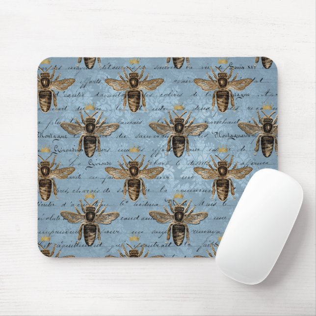 Tapis De Souris Abeille de miel bleu Vintage (Avec souris)