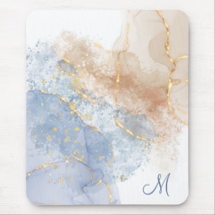Tapis De Souris Abstract Blue, Taupe and Gold
