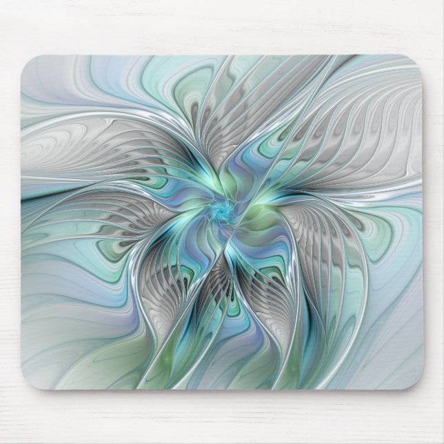 Tapis De Souris Abstrait Bleu Vert Papillon Imaginaire Fractal Art (Devant)