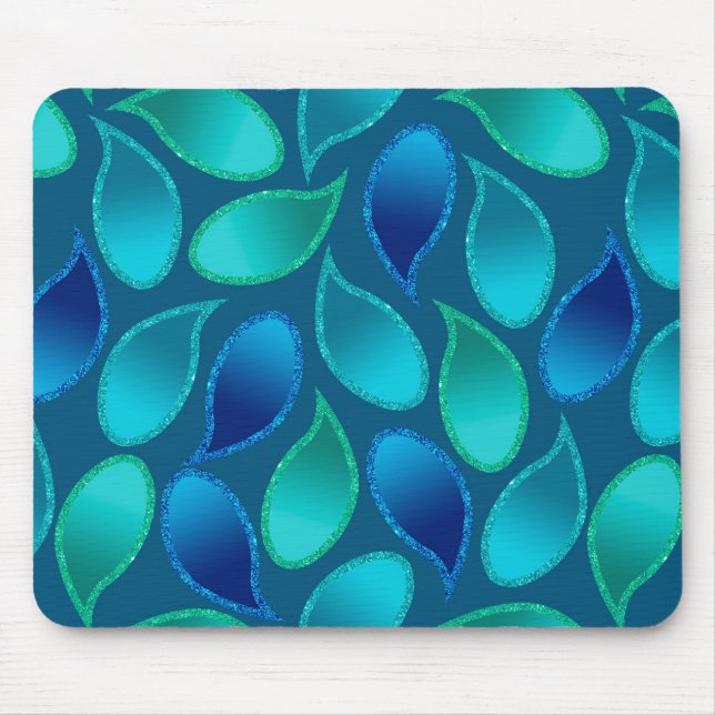 Tapis De Souris Abstrait bleu vert vert turquoise de pluie de paon (Devant)