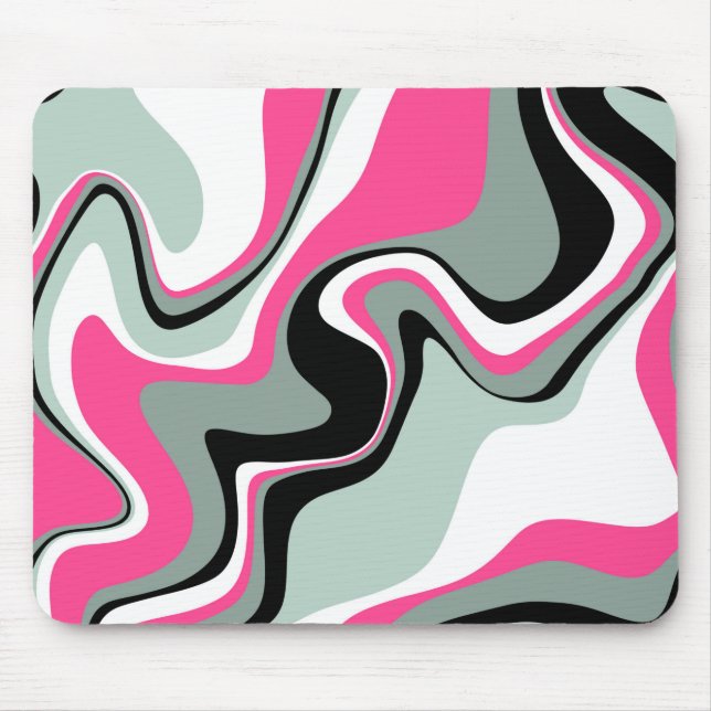 Tapis De Souris Abstrait de liquide noir, gris et rose (Devant)
