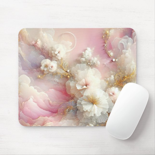 Tapis De Souris Abstrait floral de Tulle contemporain (Avec souris)