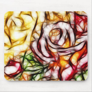 Tapis De Souris Abstrait Jaune Rose Lumière Artistique Floral Glow