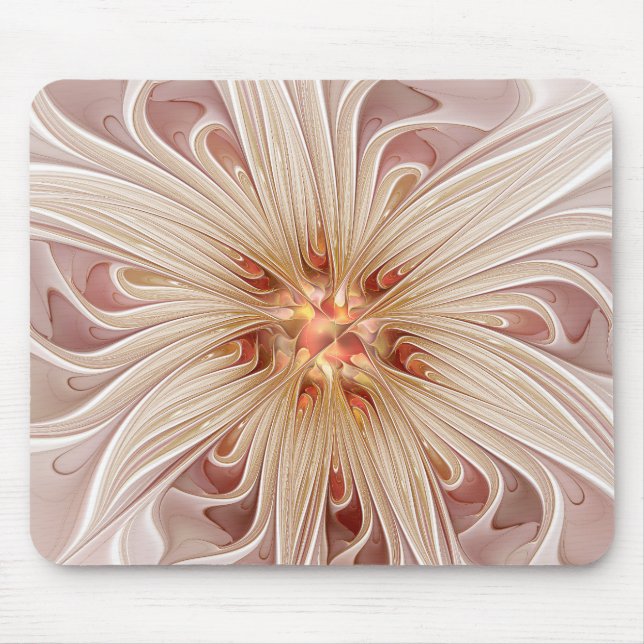 Tapis De Souris Abstrait Moderne Peach Pastel Flower Fractal Art (Devant)