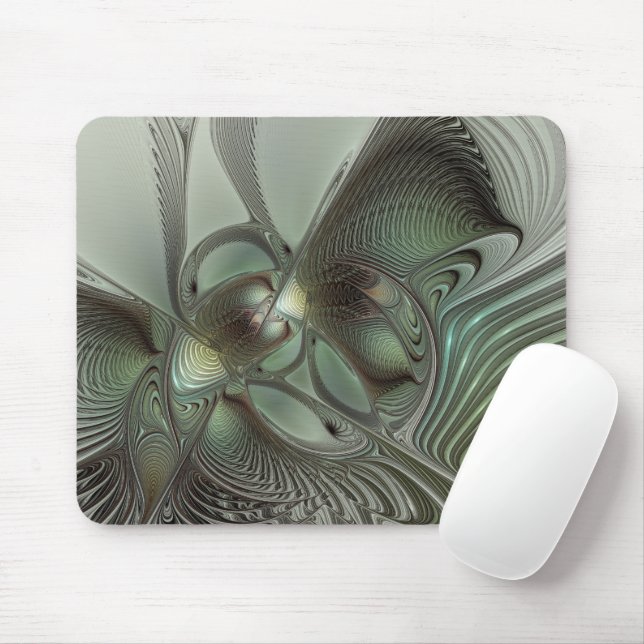 Tapis De Souris Abstrait Olive Sage Green Grey Fractal Art Imagina (Avec souris)